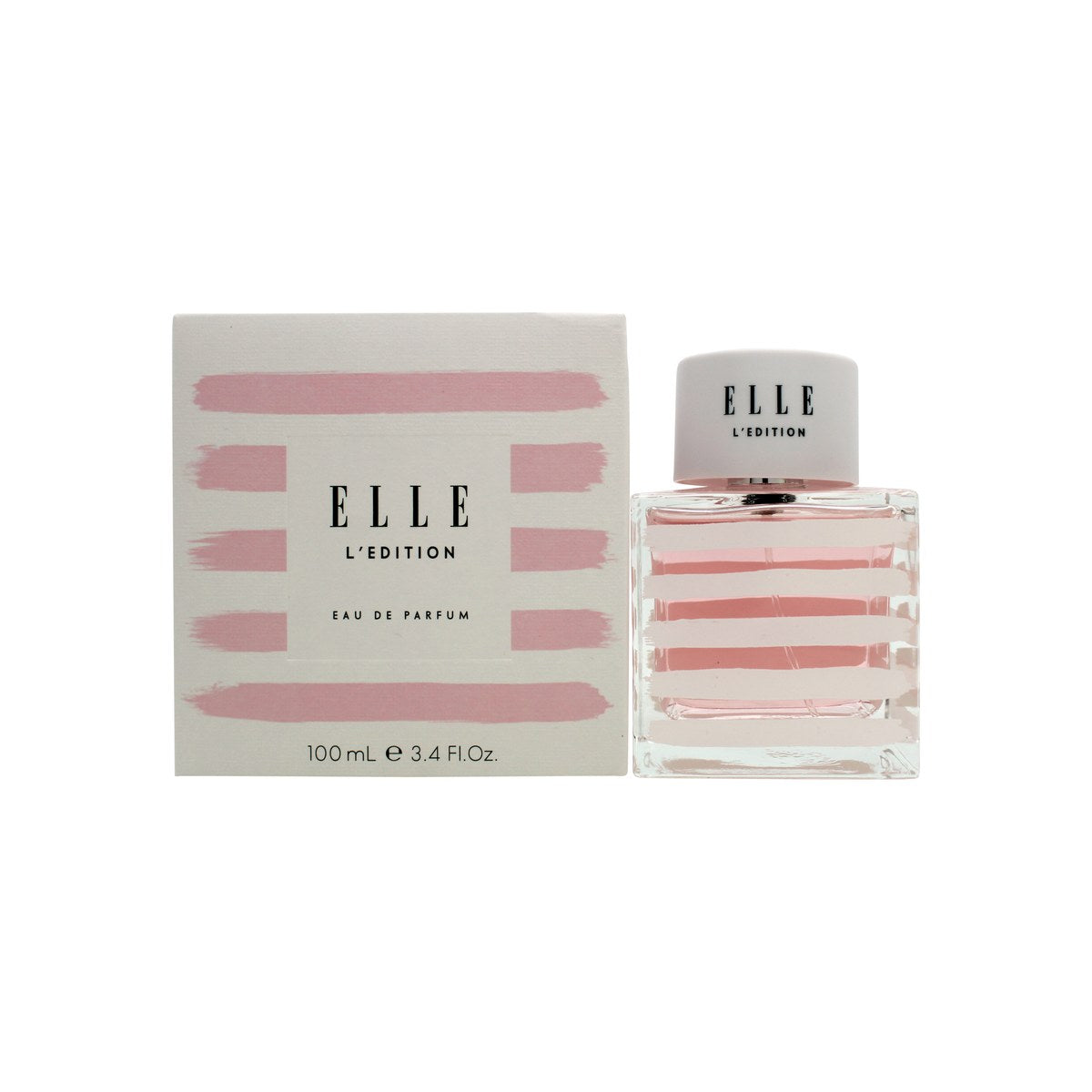 Elle L'Edition Eau de Parfum 100 ml fra Elle – klar rektangulær glasflaske med lyserød duft og sølvfarvet låg