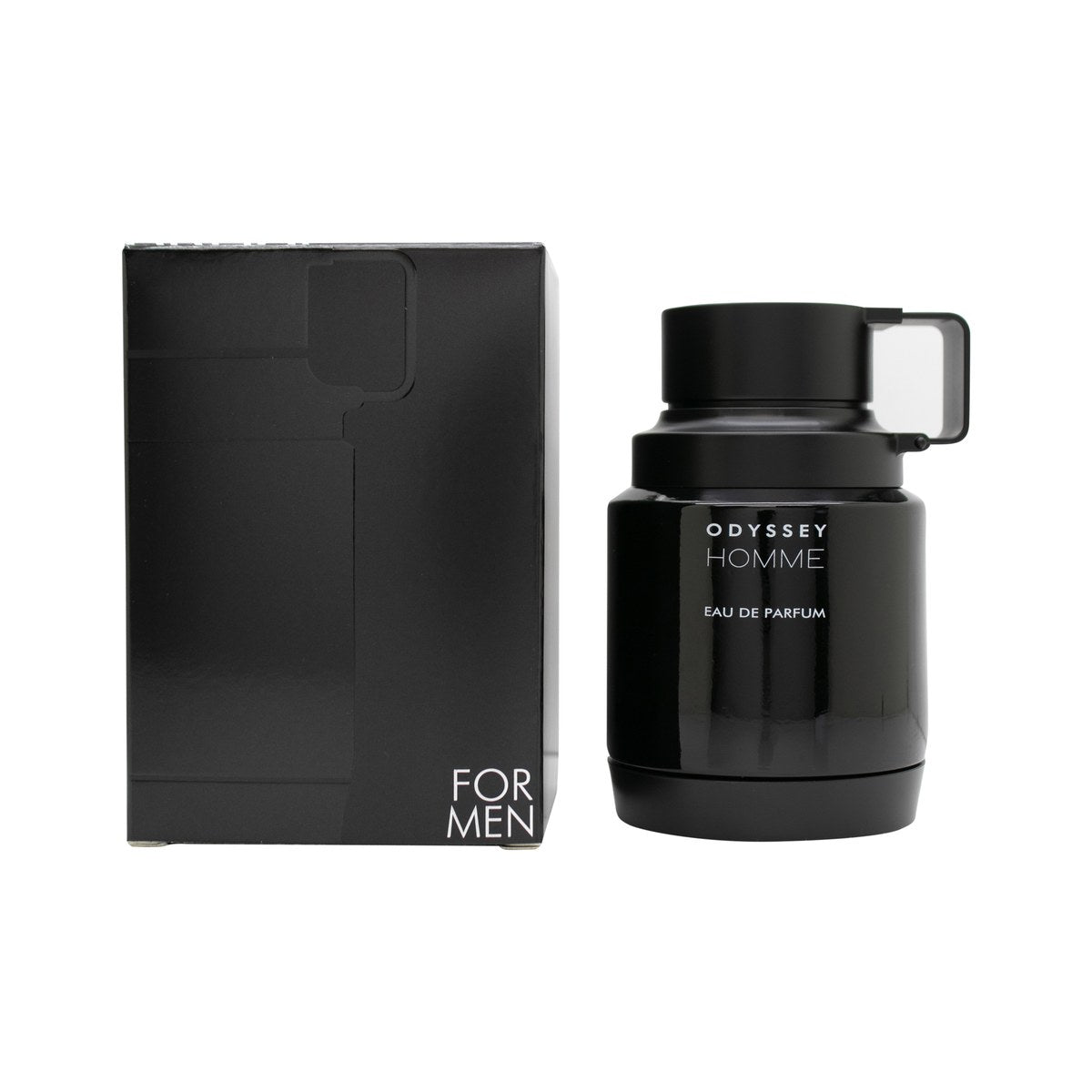 Armaf Odyssey Homme Eau de Parfum, Armaf, 60 ml – sort cylindrisk flakon med sølvdetaljer og låg.