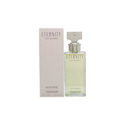 Eternity For Men Eau De Parfum, Calvin Klein, 100 ml klar glasflakon med sølvfarvet låg og ravfarvet væske, enkelt design