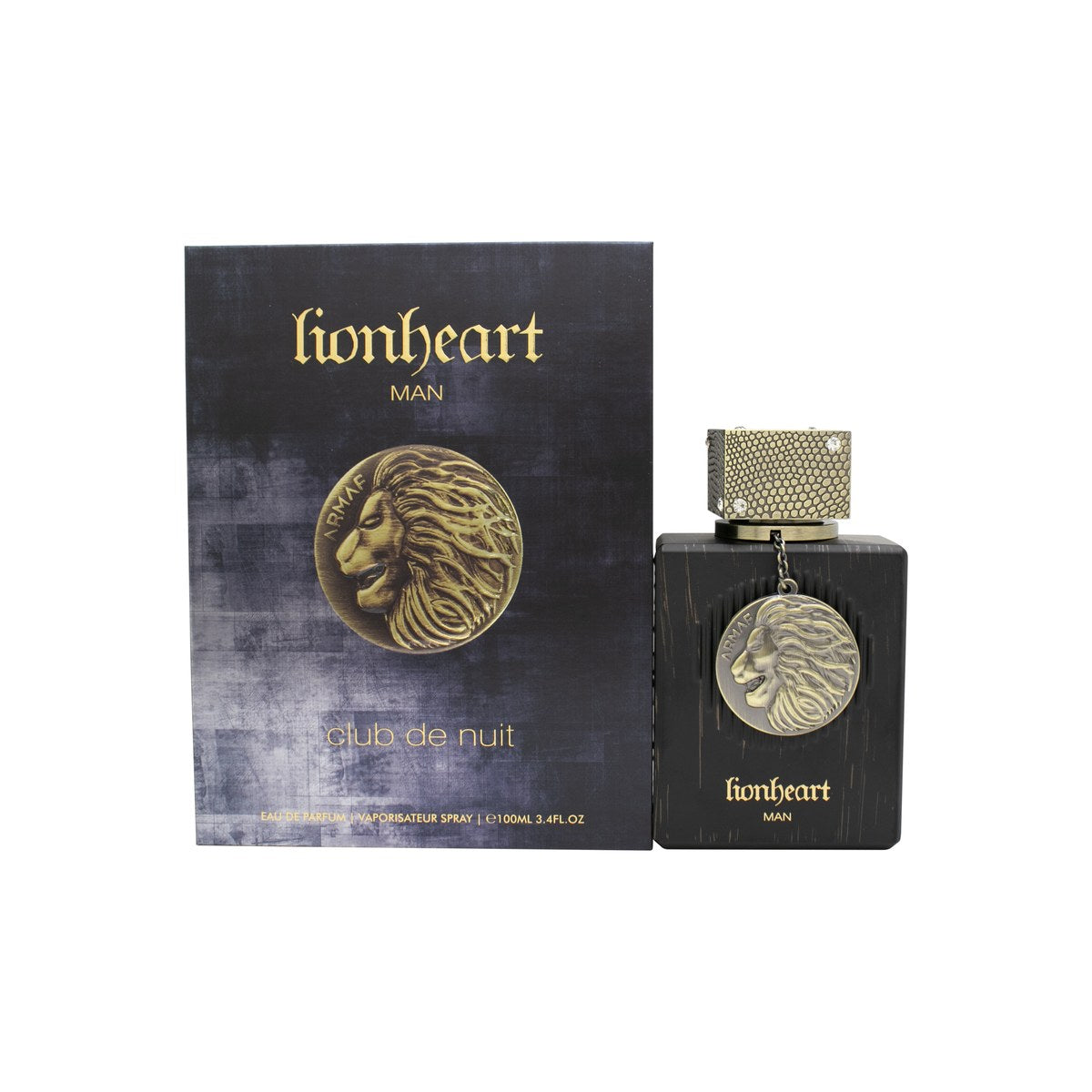 Armaf Club De Nuit Lionheart Man Eau De Parfum 100 ml fra Armaf – sort flakon med gyldent løvehoved og kantet design