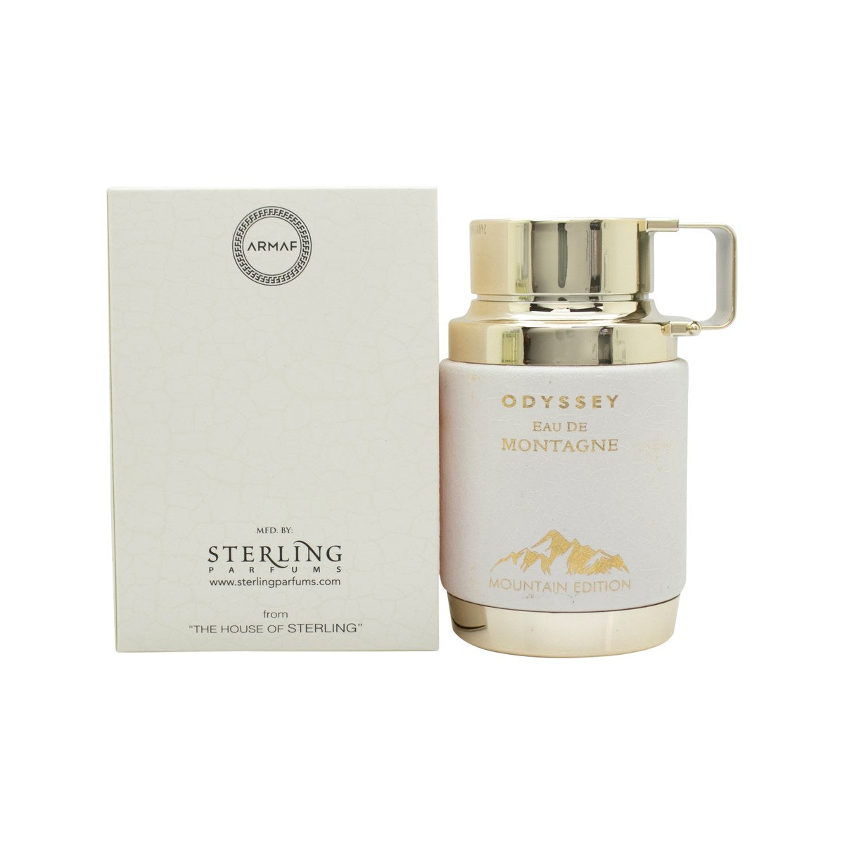 Armaf Odyssey Eau de Montagne Eau de Parfum 100 ml fra Armaf i mørk flakon med sort låg og gyldne detaljer.
